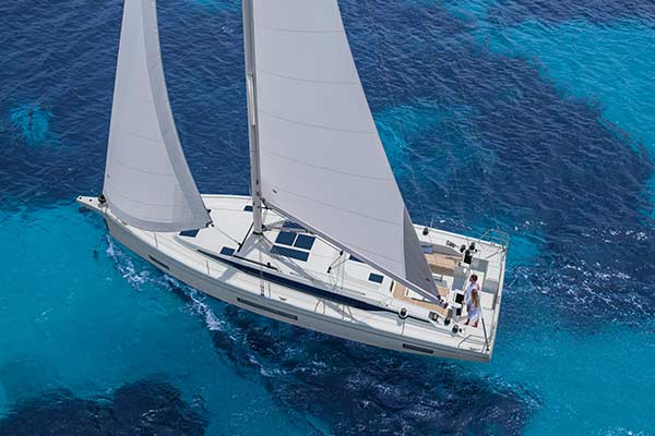 BAVARIA C46 yacht on the water from above