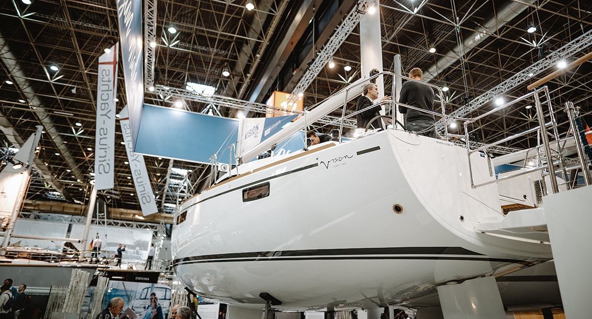 Stern of a motorboat on display.
