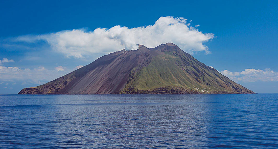 The island of Stromboli from a distance.