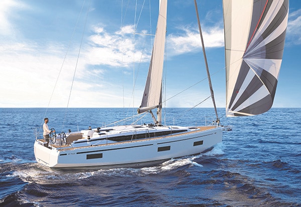 Sailing yacht C42 on the water on a sunny day.