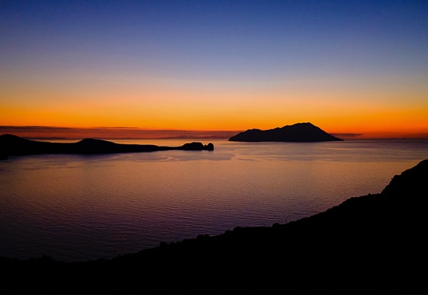 Sunset panorama of the Cyclades islands.