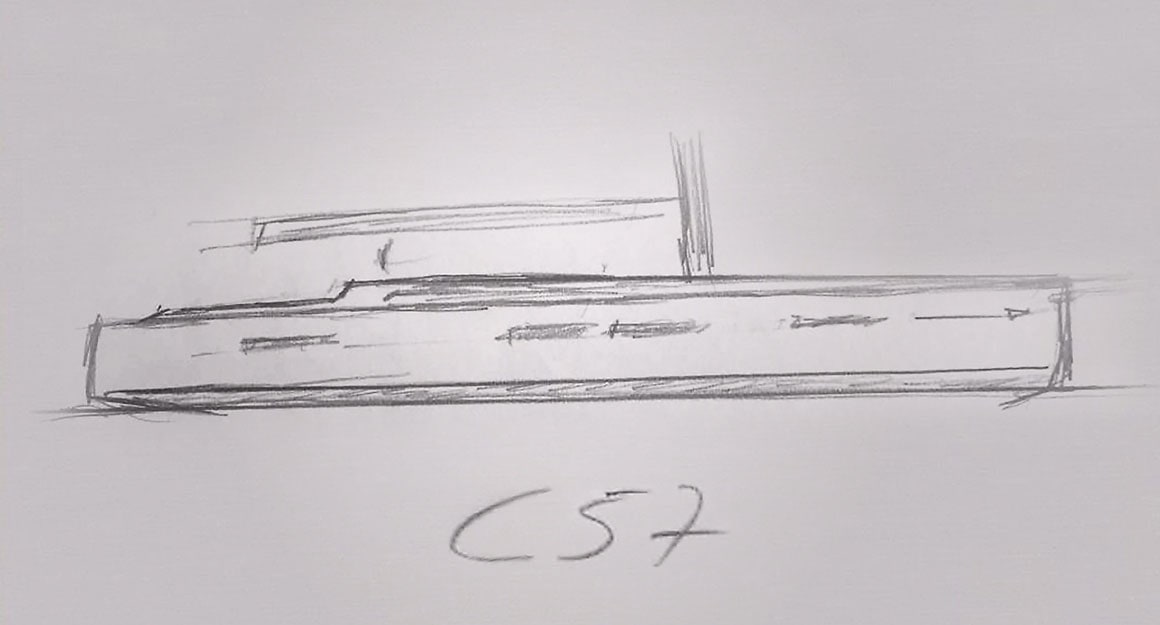 Pencil sketch of the C57 sailing boat