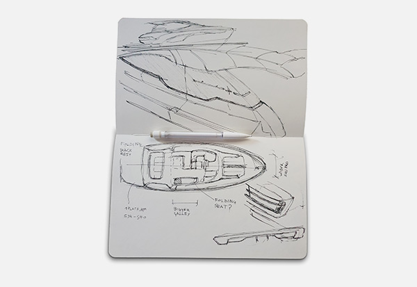 A first design sketch by Marco Casali for a yacht.